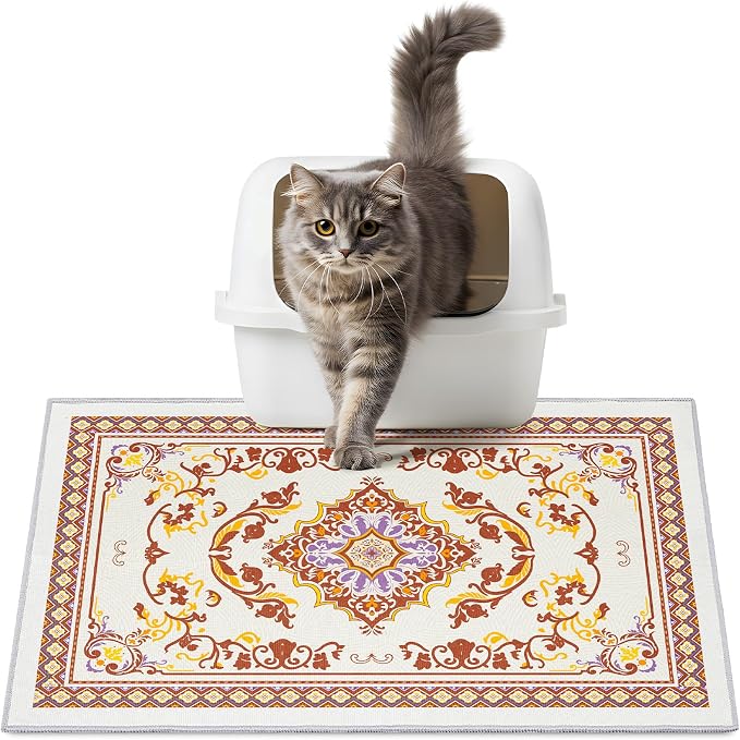 Washable Cat Litter Mat 28"x20" Waterproof Trapping Pad | Kitty Litter Box Mat Featuring A Non-Slip Base And Decorative Design To Trap Scatter For Home Floor Protection