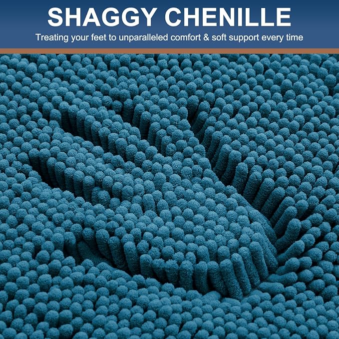 Smiry Chenille Bathroom Rugs Sets 2 Piece (30x20+24x16, Peacock Blue) | Soft Absorbent Machine Washable Non Slip Shaggy Bath Rug Set for Tub, Shower, and Floor, Home Decor