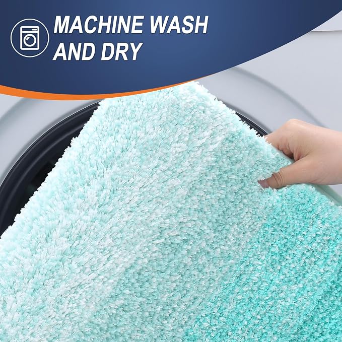 OLANLY Micorfiber Bathroom Rug Set 2 Piece, 30"x20"+U-Shaped 24"x20" | Teal, Soft Absorbent Bath Mats and Contour Toilet Rug, Non-Slip, Machine Wash Dry, Plush Shaggy Bath Mats for Bathroom