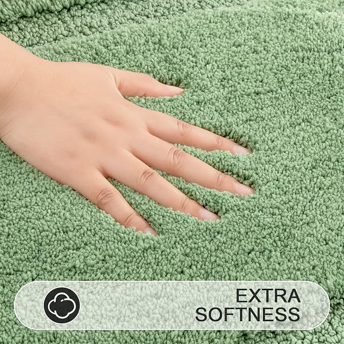 SHACOS Microfiber Bathroom Rugs Set of 3 with Toilet Lid Cover Non Slip | Washable Bath Mat Absorbent Bathroom Carpet 16"x24"+U Shape Toilet Rug 20"x24"+Toilet Lid Cover 19"x21", Sage Green