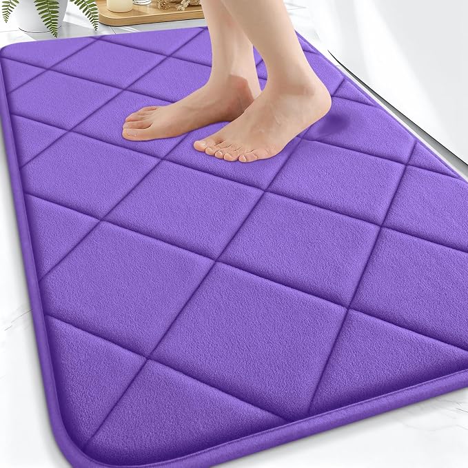 OLANLY Memory Foam Bath Mat 30x20, Ultra Soft and Absorbent Bathroom Rugs | Purple, Quick Dry, Machine Washable Shower Bath Rugs, Comfortable Bath Carpet for Bathroom Floor, Tub and Shower