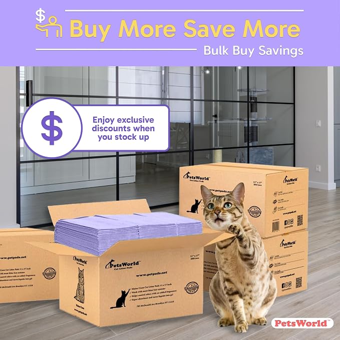 PetsWorld Universal Fit Cat Pad Refills for Litter Box, Unscented, Odor Control, Pack of 100