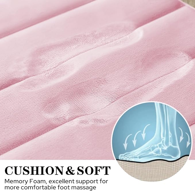 BYSURE Pink Memory Foam Bathroom Rug Set 17"x24"+20"x32"+U20 x24 | Non Slip Extra Soft Absorbent Machine Washable Toilet Bath Toilet Mat for Shower, Tub