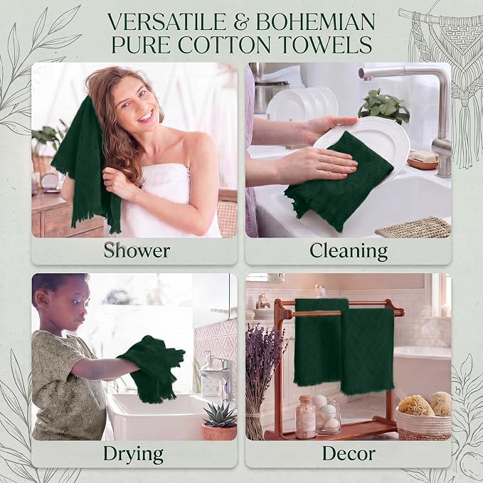 HunnmingRe 24 Pack Boho Hand Towel for Kitchen,Forest Green | 14x30 Inch, 100% Turkish Cotton, Summer Boho Decorative ,Towel Waffle ,Farmhouse Decor ,Absorbent Soft ,Guest Gift
