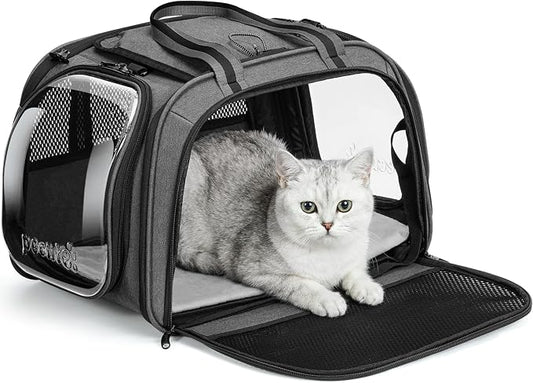 Pecute Cat Carrier with Bubble Window & Sunshade for Dogs Cats, Gray M | Dual bubble windows & top sunshade, 70% more airflow mesh, Impact-resistant stable frame, Locking zippers, Fits up to 11 lbs