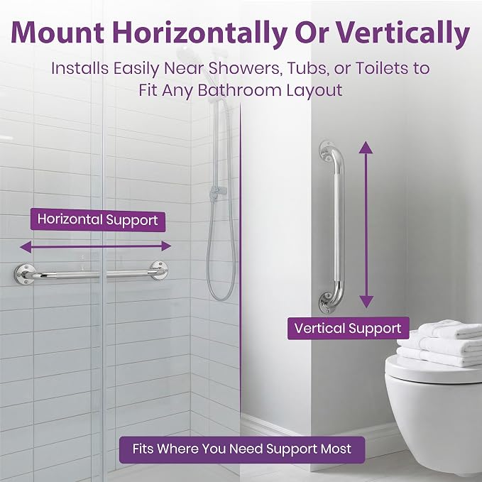 32 Inch Grab Bars for Bathtubs and Showers - Chrome Knurled Bathroom Safety Rail Handle - Non Slip Textured Grip Handicap Grab Bar for Seniors, 250 lbs Weight Support Capacity
