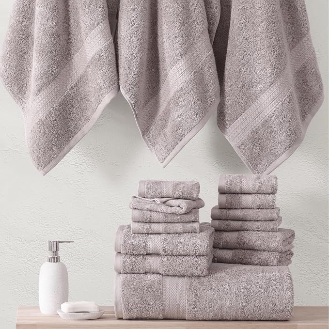 LANE LINEN Bath Towel Set 100% Cotton 18 Piece Soft Absorbent - Platinum | Cotton Towel Set - Densely Woven & Soft, Easy-Care, Coordinated Colors, OEKO-TEX Certified, Ring-Spun Durability