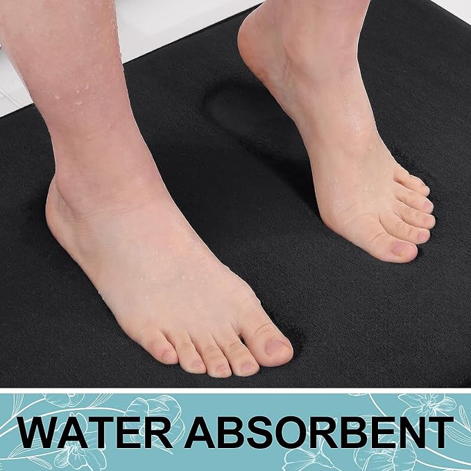Smiry Memory Foam Toilet Rugs 20x20, Extra Soft Absorbent Bathroom Rugs | Black, Quick Dry Machine Washable Non-Slip Contour Bath Mat for Toilet