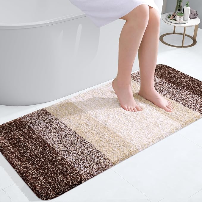 OLANLY Bathroom Runner Rug 40x20, Extra Soft Absorbent Microfiber Bath Rugs | Brown, Non-Slip Quick-Drying Rubber Backing, Machine Washable Long Bath Mat for Floor, Tub and Shower, Home Decor Accessories