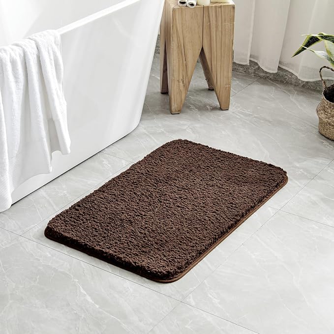MIULEE Brown Soft Bathroom Rugs Set 2 Piece Soft Bath Mats 20x30 Inch | Soft Absorbent Microfiber Bath Rugs, Non Slip, Quick Dry, Fluffy Bath Rugs for Bathroom Floor Tub Showers, Machine Washable