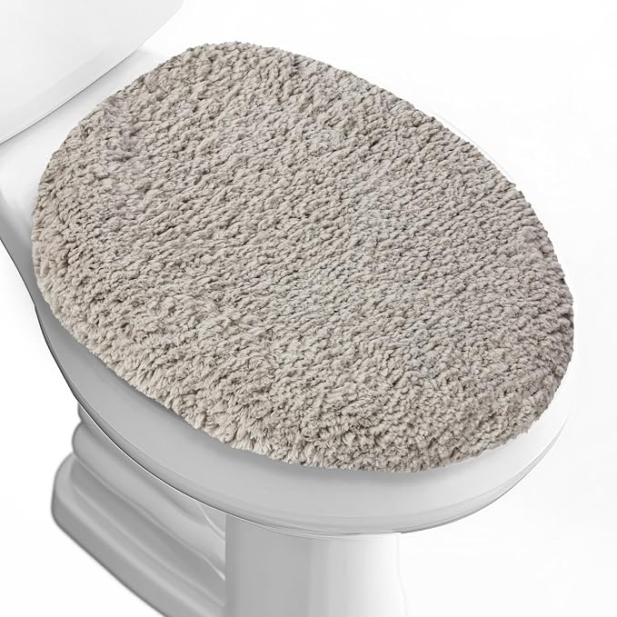 Soft Microfiber Toilet Seat Cover 17.5" x 15" Machine Washable | Solid Toilet Lid Cover Adjustable Rubber Backing Fits Most 16 -17.5" L x 14-16" W Round Oblong and Elongated Toilet Seat