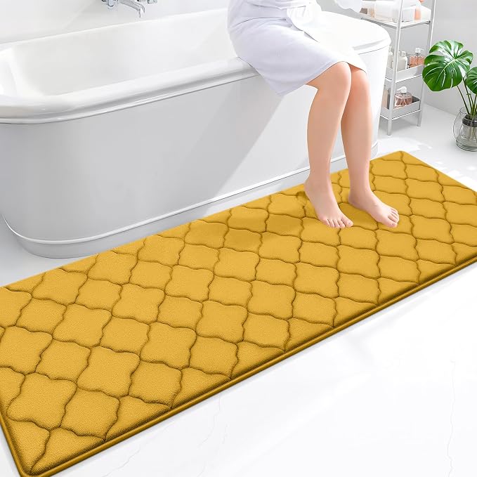 OLANLY Memory Foam Bath Mat Rug 70x24, Ultra Soft Bathroom Rugs, Yellow | Thick Absorbent Carpet, Non-Slip Backing, Machine Washable, for Bathroom Floor, Tub, Shower and Home Decor Accessories
