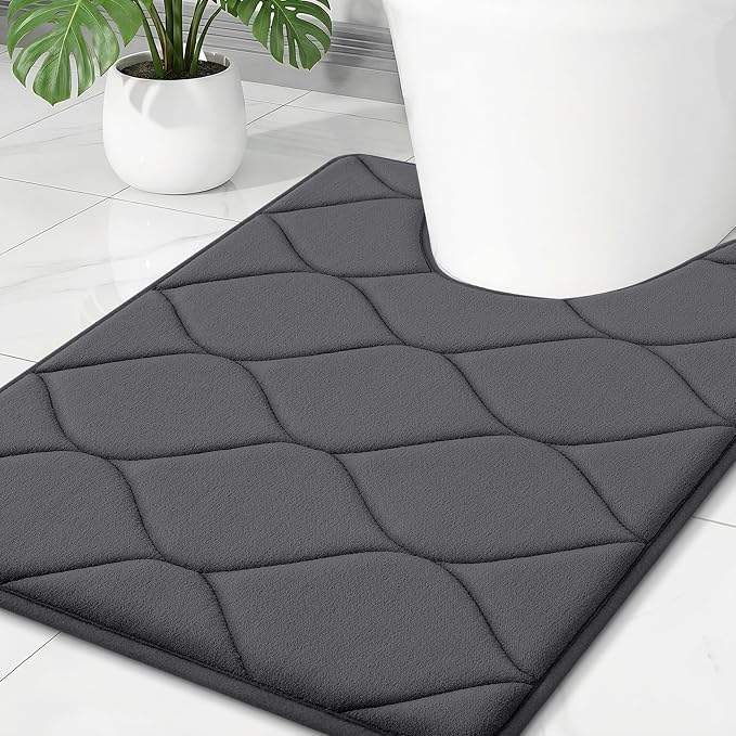 Smiry Memory Foam U-Shaped Toilet Mat 24x20, Soft Absorbent Toilet Rugs | Dark Grey, Plush Quick Dry and Machine Washable Cushion Contour Rug for Toilet, Shower, Tub & Home Decor