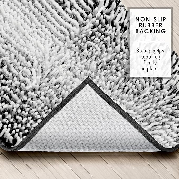 Hearth & Harbor Bathroom Rugs, Chenille Bath Mat - Machine Washable Bath Mats for Bathroom Non-Slip Backing Rubber, Quick Dry Bathroom Mat, 26 x 44 - Ombre Black