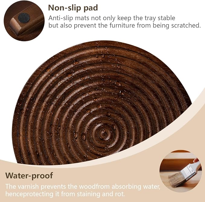 Round Decorative Tray Farmhouse Bathroom Decor Wood Riser Kitchen Countertop Organizer for Perfume, Candle, Plant, 9 inch Walnut
