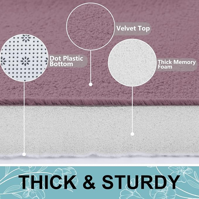 Smiry Memory Foam Bath Mat 24x16, Extra Soft and Absorbent Bathroom Rugs | Deep Plum, Quick Dry Machine Washable Non-Slip Bath Mat for Bathroom Floor, Shower and Tub