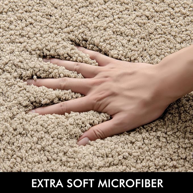 MIULEE Tan Bathroom Rugs Set 2 Piece Soft Bath Mats 20x20+20x32 Inch | Absorbent Microfiber Bath Mat and U-Shaped Toilet Rug, Non Slip, Quick Dry, for Bathroom Floor Tub Showers, Machine Washable