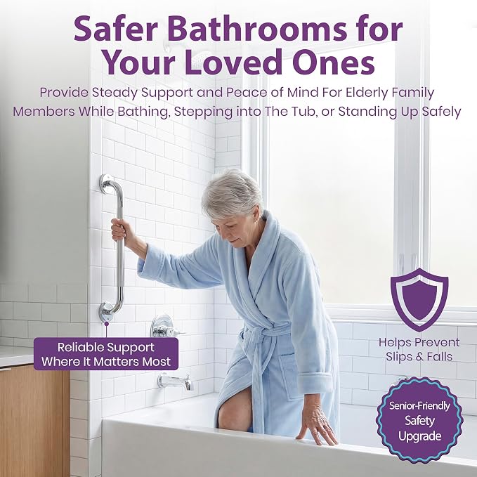 18 Inch Grab Bars for Bathtubs and Showers - Chrome Knurled Bathroom Safety Rail Handle - Non Slip Textured Grip Handicap Grab Bar for Seniors, 250 lbs Weight Support Capacity