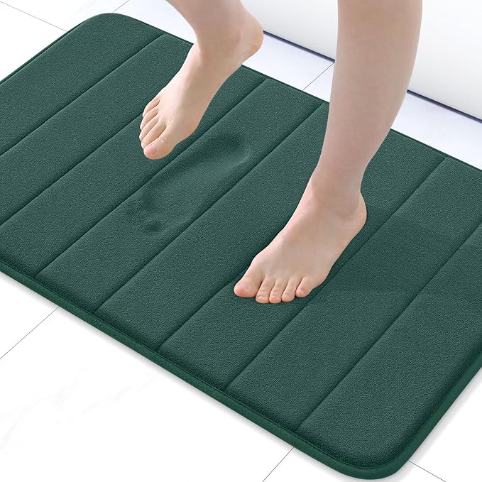 Buganda Memory Foam Bath Mat 30 x 20, Ultra Soft Absorbent Bathroom Rugs | Dark Green, Machine Washable Quick Dry Bath Mats for Bathroom Floor, Shower and Tub, Home Decor Accessories