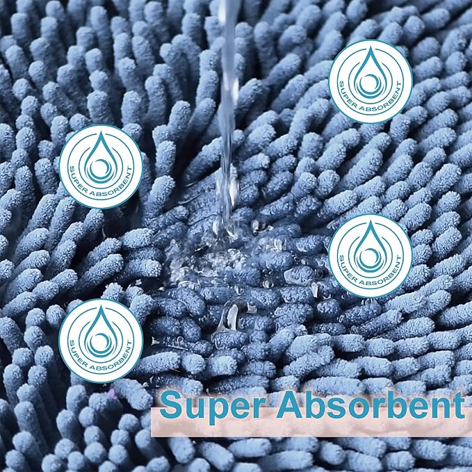 RUN HELIX Bathroom Rug Set 2 Pieces Non-Slip, Chenille Toilet Rugs, Absorbent Plush Shaggy Bath Mat Set for Bathroom, Bedroom, Kitchen, Deep Blue, 20"x32" & 16"x24"