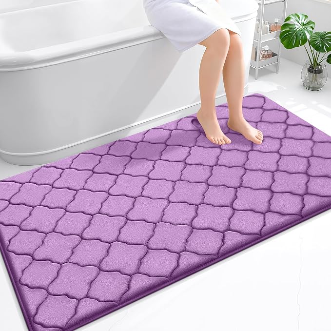 OLANLY Memory Foam Bath Mat Rug 59x34, Ultra Soft Bathroom Rugs, Lavender | Thick Absorbent Carpet, Non-Slip Backing, Machine Washable, for Bathroom Floor, Tub, Shower and Home Decor Accessories