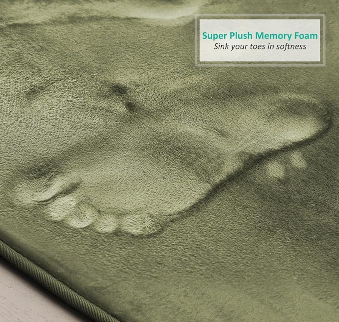 Clara Clark 2 Piece Bathroom Rugs Bath Mat Set, Velvet Memory Foam Bath Mats for Bathroom - Non-Slip, PVC Backing Bath Rugs, Washable - Dries Quickly, Green