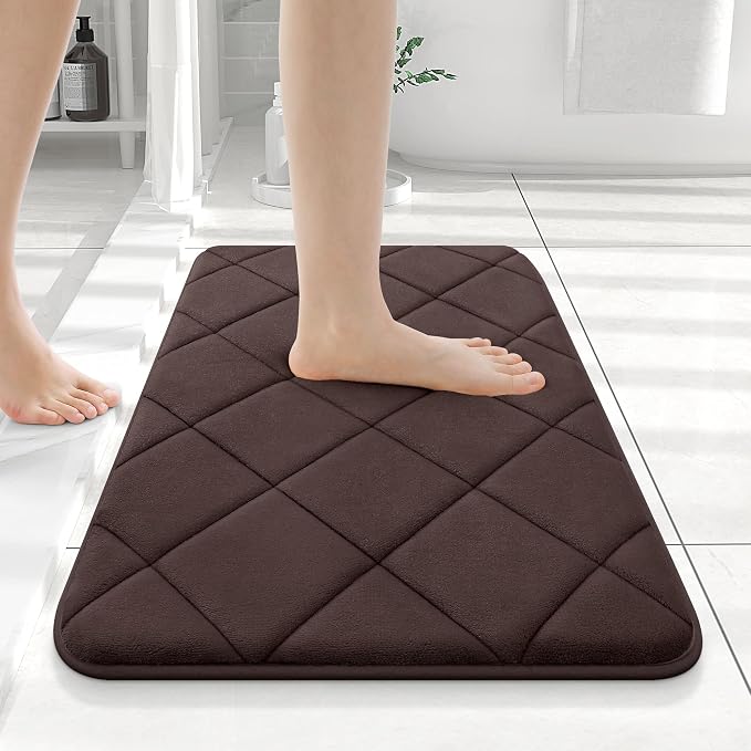 OLANLY Memory Foam Bath Mat 24x16, Ultra Soft and Absorbent Bathroom Rugs | Brown, Quick Dry, Machine Washable Shower Bath Rugs, Comfortable Bath Carpet for Bathroom Floor, Tub and Shower