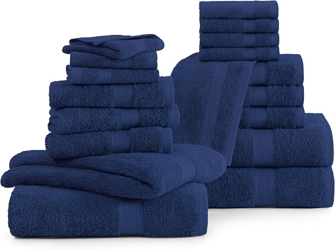 LANE LINEN Bathroom Towel Set 18 Piece Soft Absorbent Quick Dry - Navy | Set Of Towels - Easy-Care, Coordinated Colors, OEKO-TEX Certified, Ring-Spun Durability