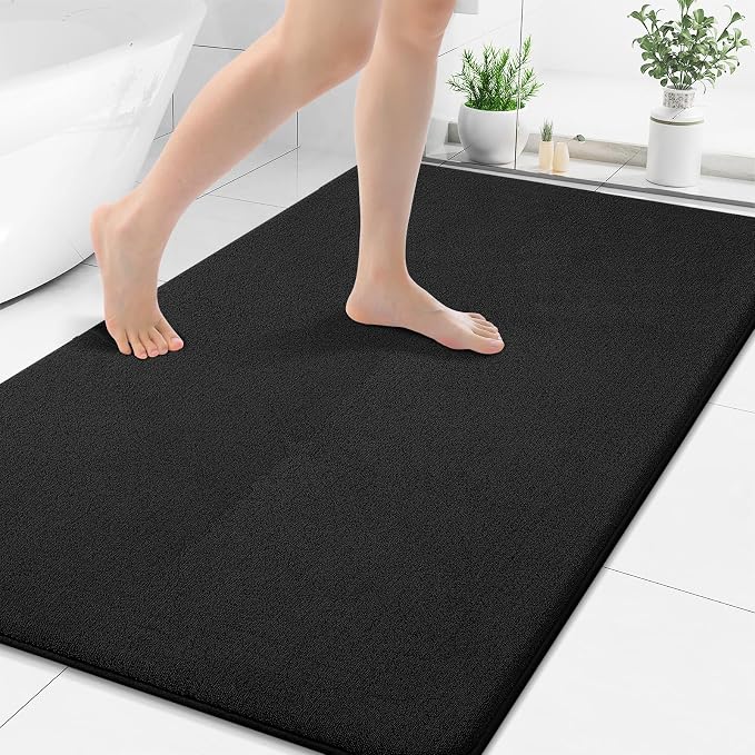 Smiry Memory Foam Bath Mat 50x30, Extra Soft Absorbent Bathroom Rugs | Black Quick Dry, Machine Washable Bath Mats for Bathroom, Shower, Tub and Home Decor Accessories