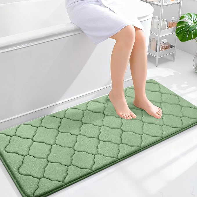 OLANLY Memory Foam Bath Mat Rug 47x20, Ultra Soft Bathroom Rugs, Sage Green | Thick Absorbent Carpet, Non-Slip Backing, Machine Washable, for Bathroom Floor, Tub, Shower and Home Decor Accessories