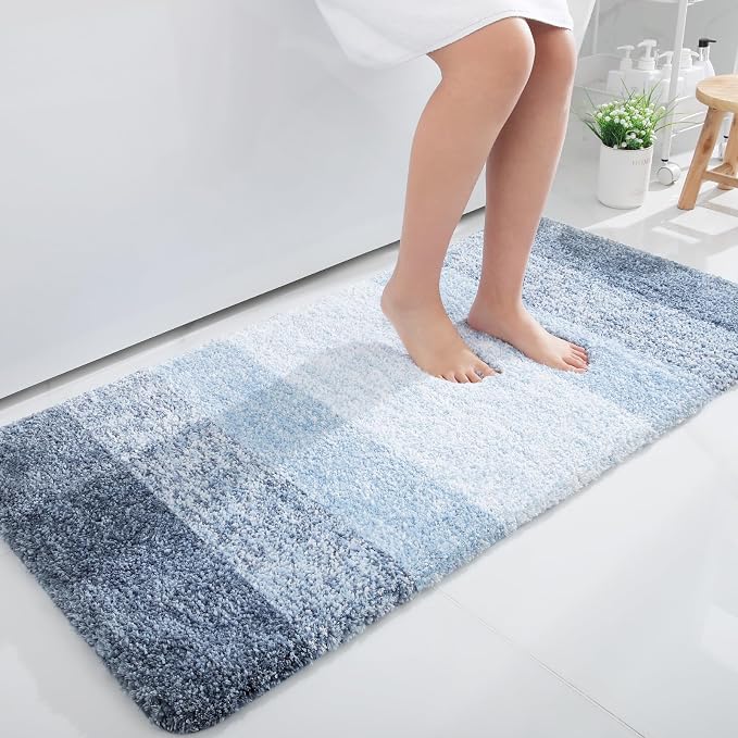 OLANLY Bathroom Runner Rug 45x27, Extra Soft Absorbent Microfiber Bath Rugs | Blue, Non-Slip Quick-Drying Rubber Backing, Machine Washable Long Bath Mat for Floor, Tub and Shower, Home Decor Accessories