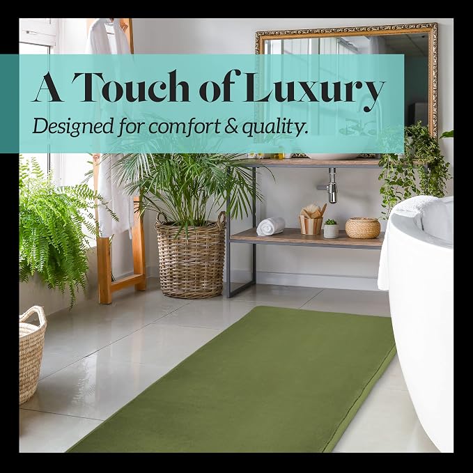 Memory Foam Bath Mat Non Slip Absorbent Super Cozy Velvet Bathroom Rug Carpet (60 inches X 24 inches, Green)