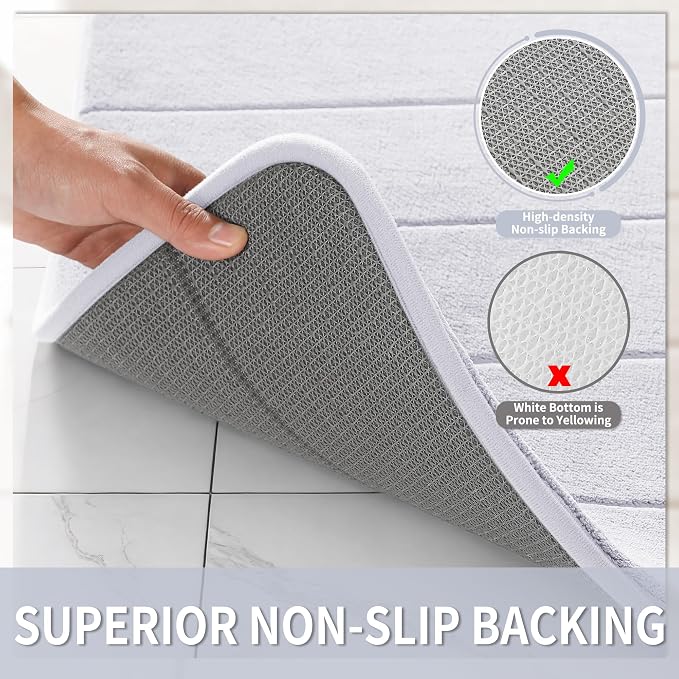 Yimobra Large Bath Mat 36"x24", Super Soft Quick Dry Memory Foam Bathroom Rug, Water Absorbent, Non Slip Backing Machine Washable for Tub Shower, Thick Comfort Support, White