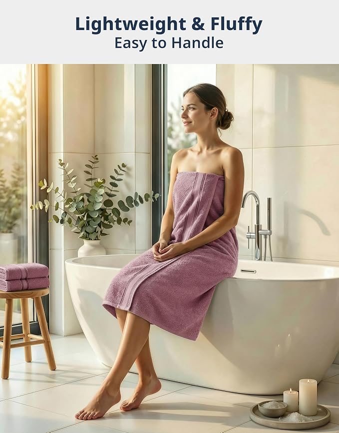 LANE LINEN Bath Towel Set 100% Cotton 12 Piece Soft - Wishful Mauve | Cotton Towel Set - Densely Woven, Coordinated Colors, Dobby Border Accent, OEKO-TEX Certified, Zero-Twist Durability