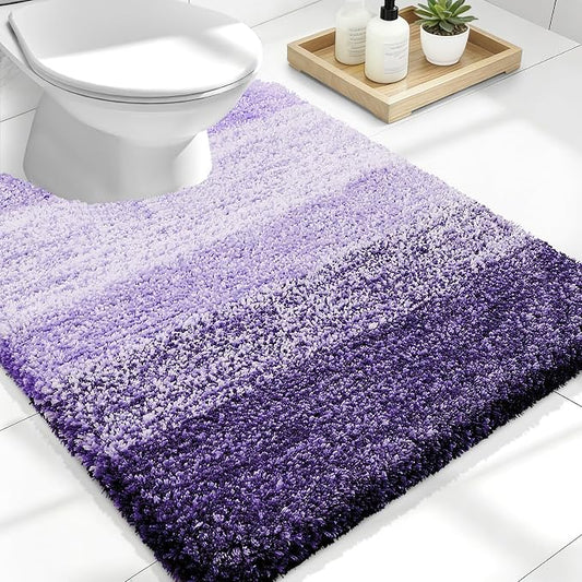 OLANLY Luxury Toilet Rugs U-Shaped 24x20, Soft Absorbent Microfiber Mat | Violet, Non-Slip Quick-Drying Rubber Backing, Machine Washable Plush Contour Bath Mat for Toilet Base, Home Decor Accessories