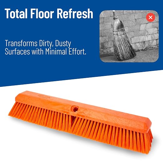 SPARTA Omni Sweep Plastic Push Broom Head, Heavy Duty, Industrial Broom With Color Code System For Outdoor, Indoor, Garage, Concrete, Patio, Kitchen, Bathroom, 18 Inches, Orange