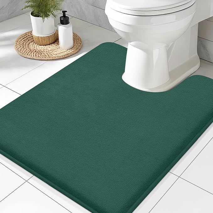 Smiry Memory Foam Toilet Rugs 24x20, Extra Soft Absorbent Bathroom Rugs | Green, Quick Dry Machine Washable Non-Slip Contour Bath Mat for Toilet