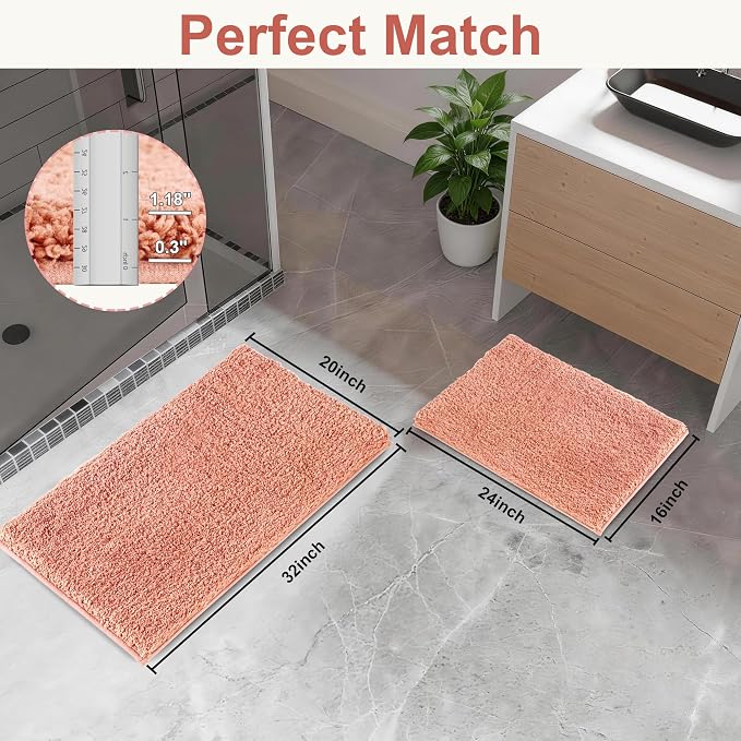 Bathroom Rugs Sets 2 Piece Non Slip Washable Bath Mat Set | Soft Absorbent bathroom mat set Microfiber bathroom floor mat Rubber Backed bath rug set for Floor, Tub and Shower