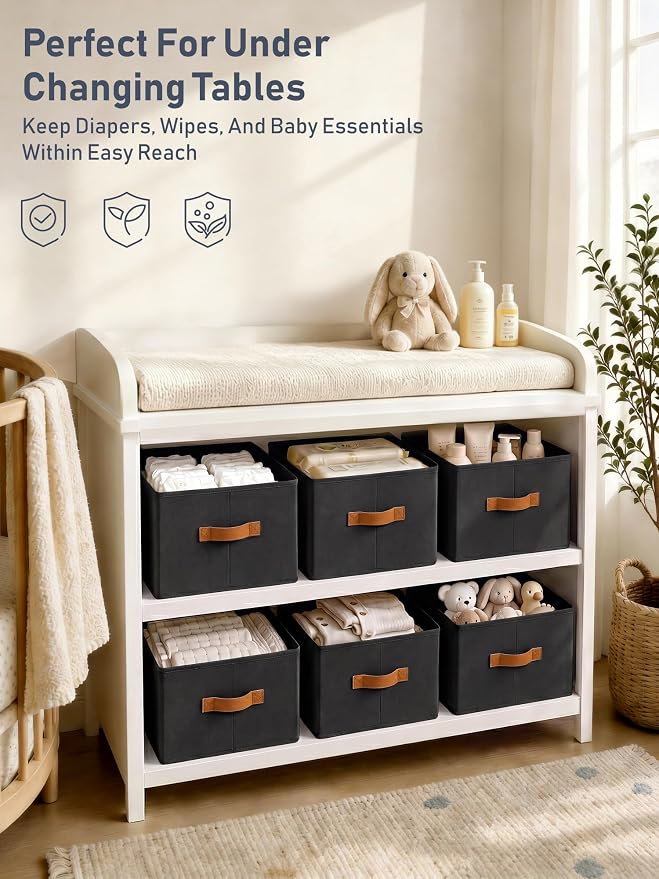 8 Pack Large Closet Storage Baskets Bins for Shelves, Collapsible Fabric Closet Organizers and Storage with Polyester Handles, Decorative Baskets for Organizing Clothes, Towels, Linen Closet 14"x10"