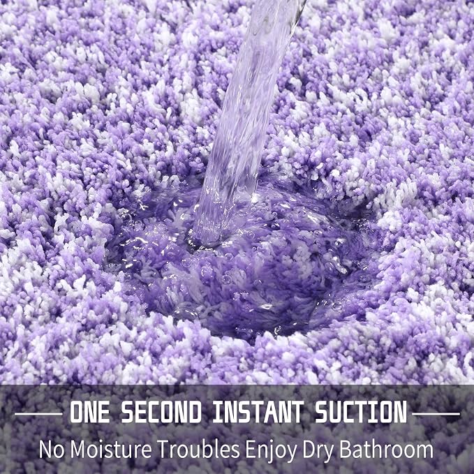 Yimobra Bathroom Rugs Non Slip Washable, Ultra Soft and Water Absorbent Bath Mats, Plush Fluffy Shower Mat Outside, Microfiber Thick Matts for Bathroom Floor/Sink, 24X17, Purple and White