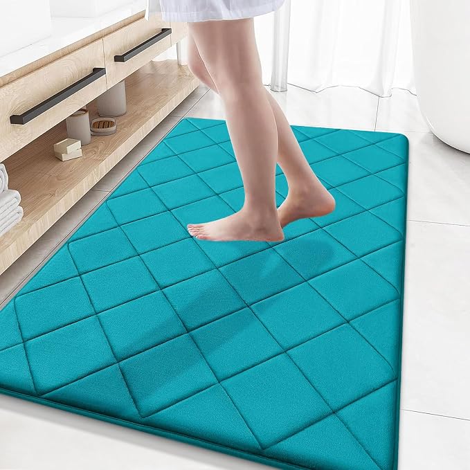 OLANLY Memory Foam Bath Mat 59x34, Ultra Soft and Absorbent Bathroom Rugs | Teal, Quick Dry, Machine Washable Shower Bath Rugs, Comfortable Bath Carpet for Bathroom Floor, Tub and Shower
