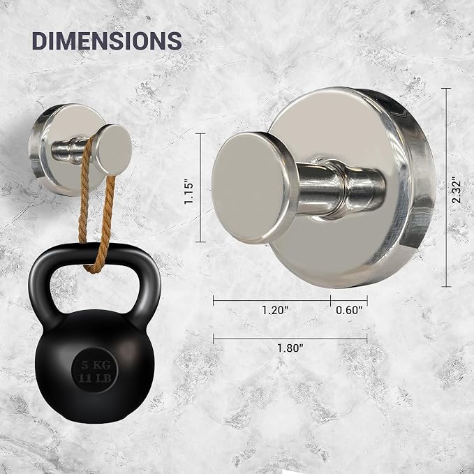 Suction Cup Hooks for Shower - 2 Pack, Chrome - Stainless Steel, Strong Suction, No Drill, Removable Hanger, Tile Bathroom Kitchen Wall, Glass Door, Mirror Hook Hanging Robe, Towel Holder