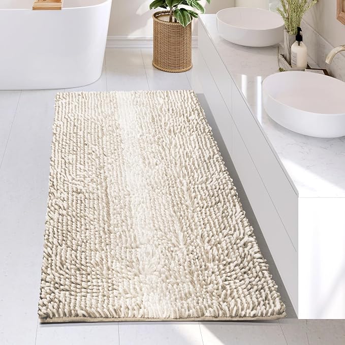 Hearth & Harbor Bathroom Rugs, Chenille Bath Mat - Machine Washable Bath Mats for Bathroom Non-Slip Backing Rubber, Quick Dry Bathroom Mat, 26 x 44 - Ombre Beige