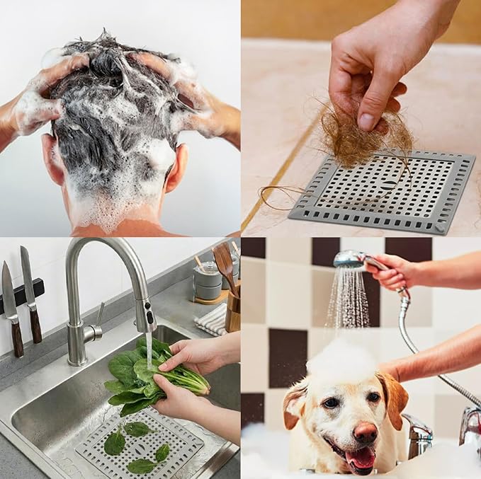2 Pack Square Shower Drain Hair Catcher Stainless Steel | Anti-Clog Hair Stopper for Bathroom, Bathtub & Kitchen | Non-Slip, Easy Clean, Universal Fit