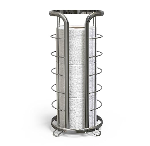 BROOKSTONE, Shiny Chrome Toilet Paper Holder, Freestanding Bathroom Tissue Organizer, Minimalistic Storage Solution, Modern & Stylish Design [Holds MEGA Rolls]