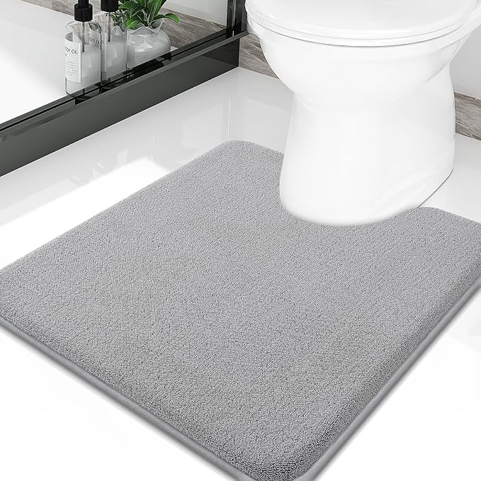 Smiry Memory Foam Toilet Rugs U Shaped 20x20, Extra Soft Bath Mat | Grey Quick Dry, Machine Washable Bath Mats for Bathroom, Shower, Tub and Home Decor Accessories