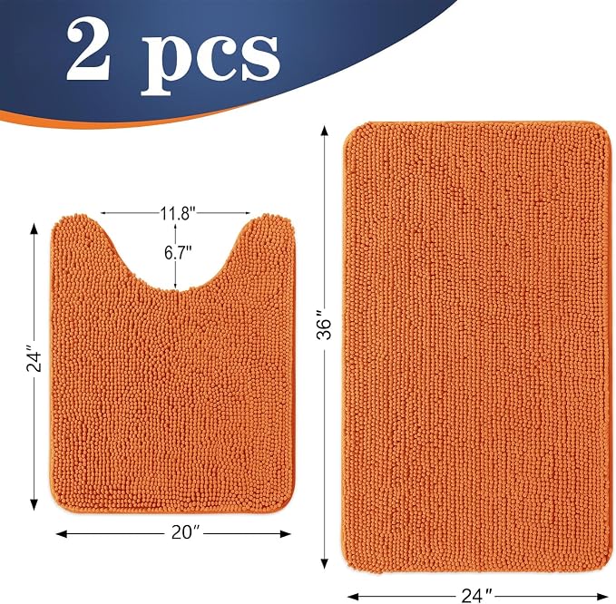 OLANLY Chenille Bathroom Rugs Mats Sets 2 Piece, 36"x24"+24"x20", Clay | Soft Absorbent Bath Mat and U-Shaped Contour Toilet Rug Set, Quick Dry, Machine Washable Bath Carpet, Home Decor Accessories