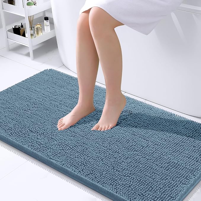 OLANLY Bathroom Runner Rugs 44x24, Extra Soft Absorbent Chenille Bath Rugs | Airy Blue, Quick-Drying Rubber Backing, Washable Long Bath Mat for Bathroom Floor, Tub and Shower, Home Decor Accessories