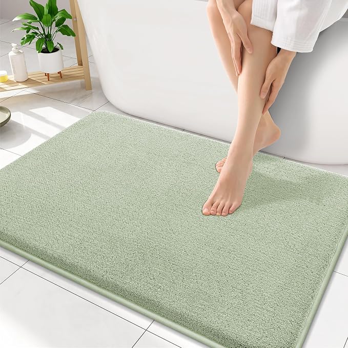 Smiry Memory Foam Bath Mat 34x21, Extra Soft Absorbent Bathroom Rugs | Sage Green Quick Dry, Machine Washable Bath Mats for Bathroom, Shower, Tub and Home Decor Accessories