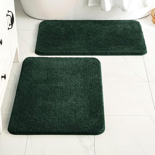 MIULEE Dark Green Soft Bathroom Rugs Set 2 Piece Soft Bath Mats 20x30 Inch | Soft Absorbent Microfiber Bath Rugs, Non Slip, Quick Dry, Fluffy Bath Rugs for Bathroom Floor Tub Showers, Machine Washable